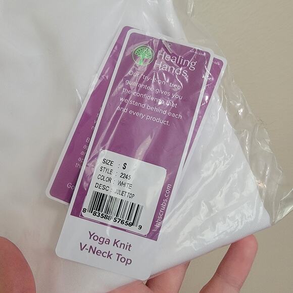 NWT Healing Hands V Neck White Scrub Top SZ Small - Picture 2 of 3